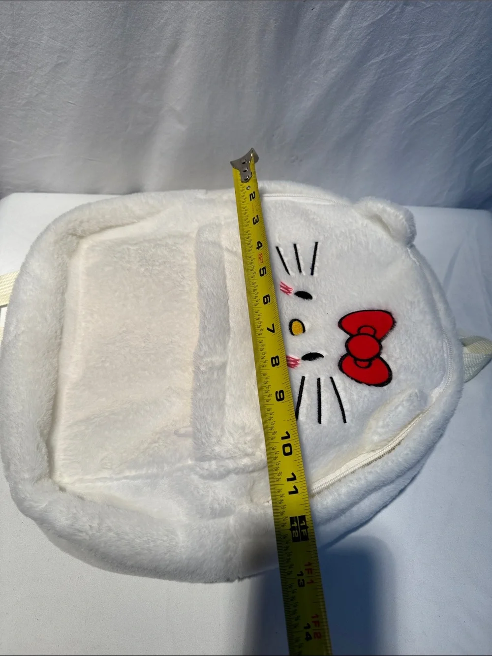 White Plush Kitty Kids Backpack with Red Bow